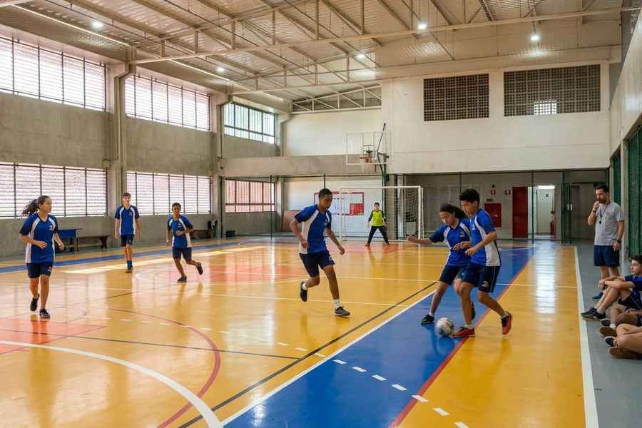 Quadra poliesportiva do Colégio EAG durante uma partida